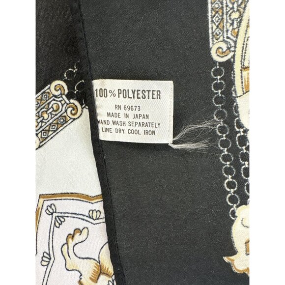 Vintage Heraldic Emblem Scarf Black/Gold/Red/Blue Made In Japan 100% Polyester - Picture 5 of 5
